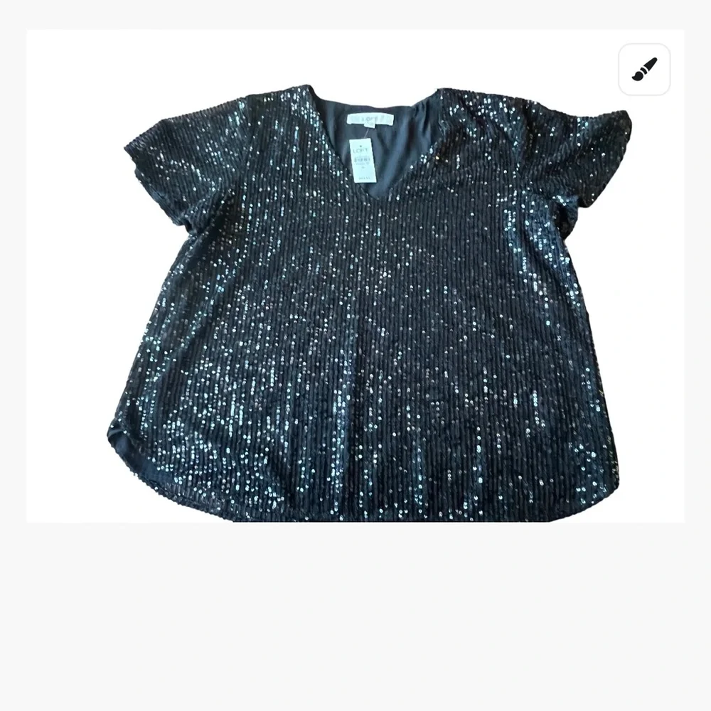 *Sold NWT Loft (Ann Taylor) Black Sequin V-Neck Top Flutter Sleeve M MSRP $64.50 - Picture 4 of 9